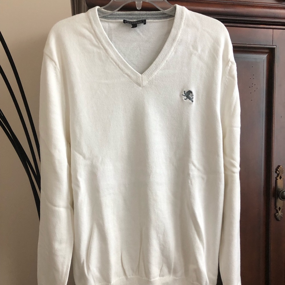 Express Elegant Cream V-Neck Sweater for Men Size L